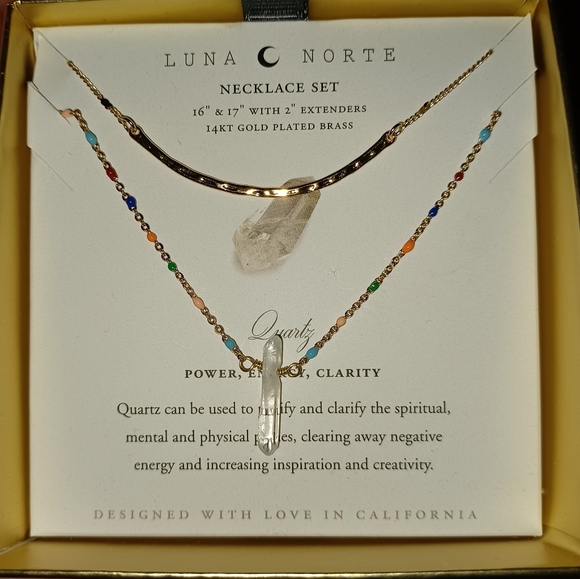 POWER OF TWO2 Luna Norte Gold plated double Layer Necklaces 1 QUARTZ PENDANT N - Picture 2 of 4